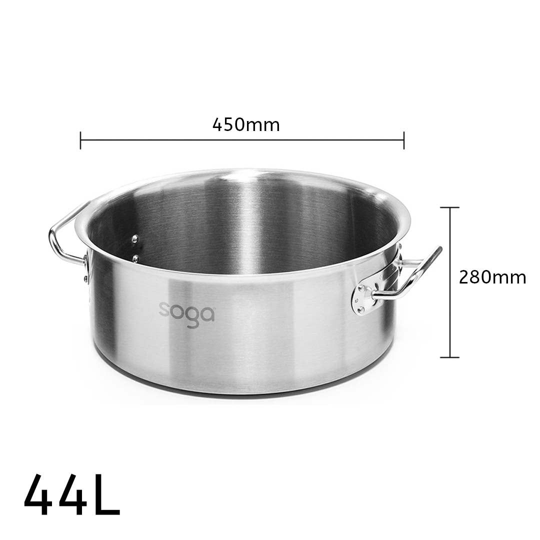 Soga Stock Pot 44 L Top Grade Thick Stainless Steel Stockpot 18/10 Without Lid