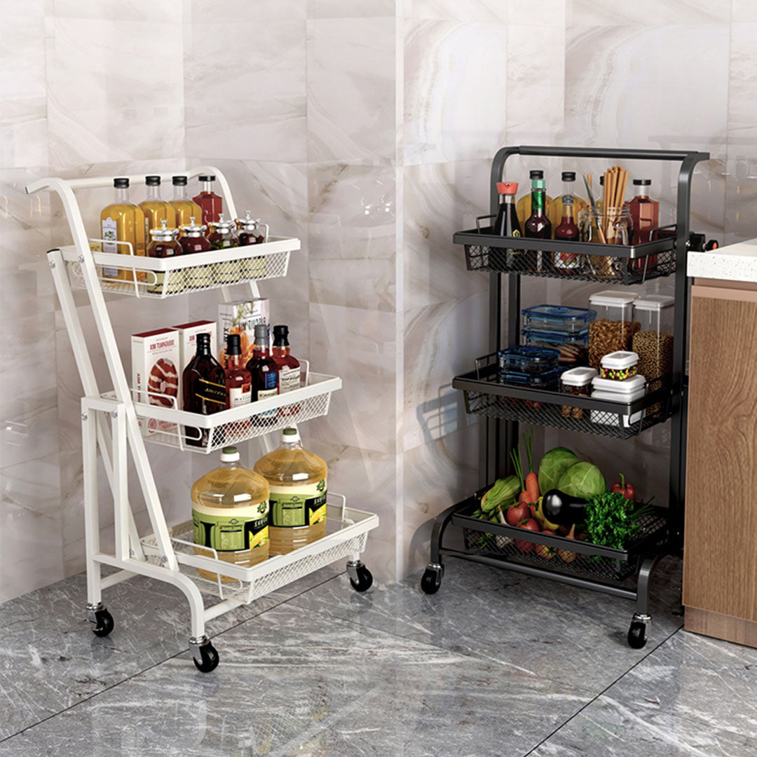 Soga 3 Tier Steel White Adjustable Kitchen Cart Multi Functional Shelves Portable Storage Organizer With Wheels