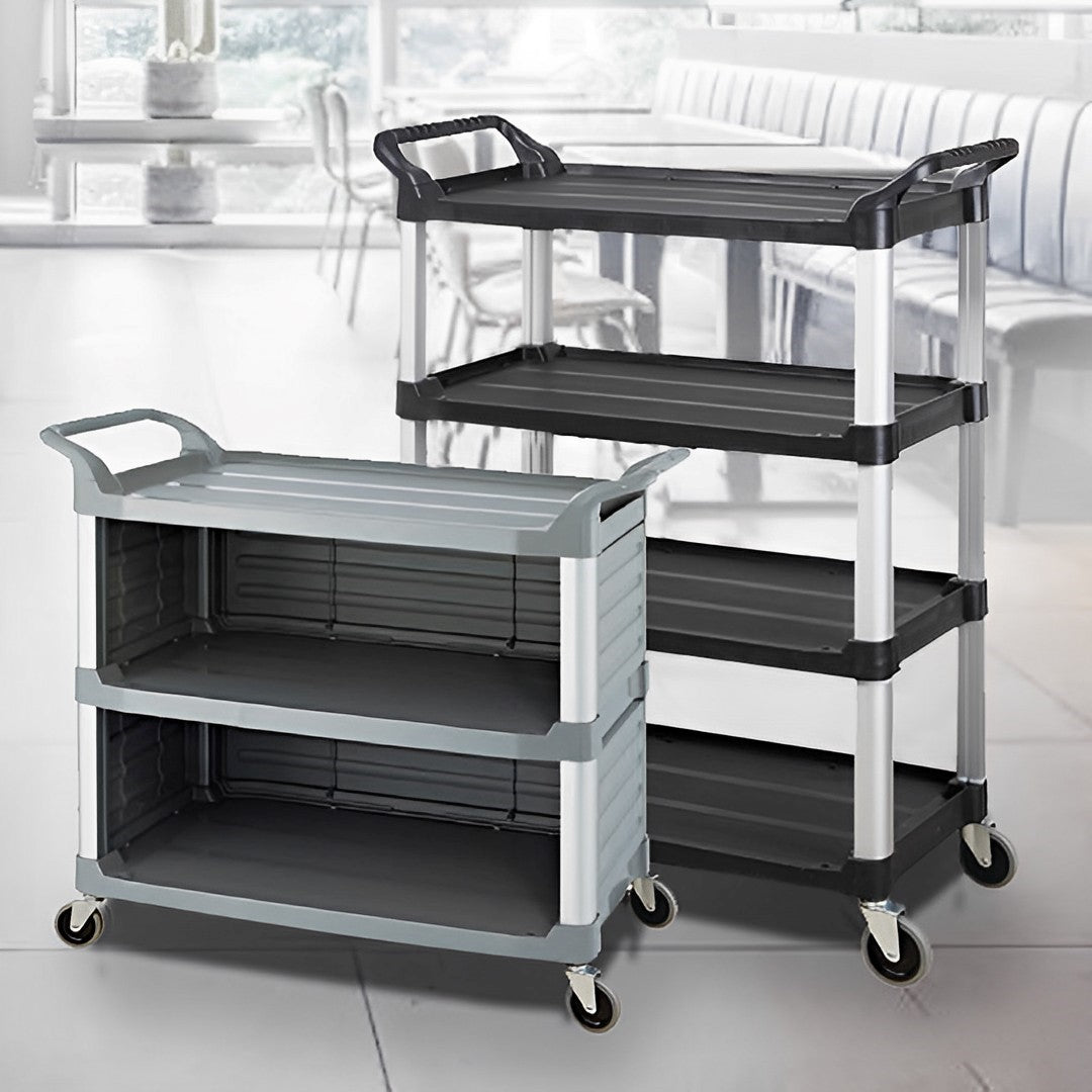 2X 4 Tier Food Trolley Portable Kitchen Cart Multifunctional Big Utility Service with wheels 950x500x1270mm Black