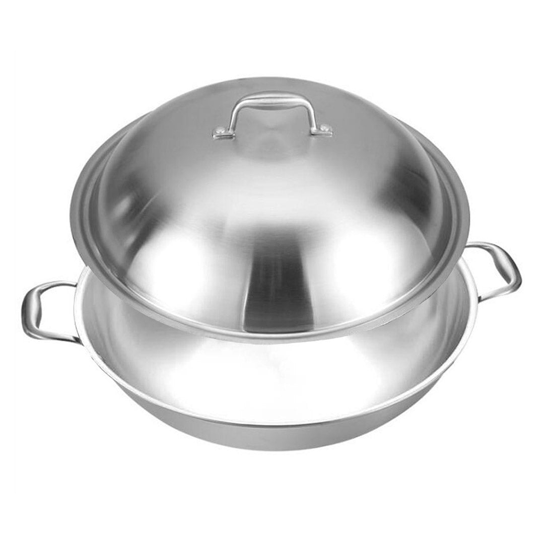 Soga 2 X 3 Ply 42cm Stainless Steel Double Handle Wok Frying Fry Pan Skillet With Lid