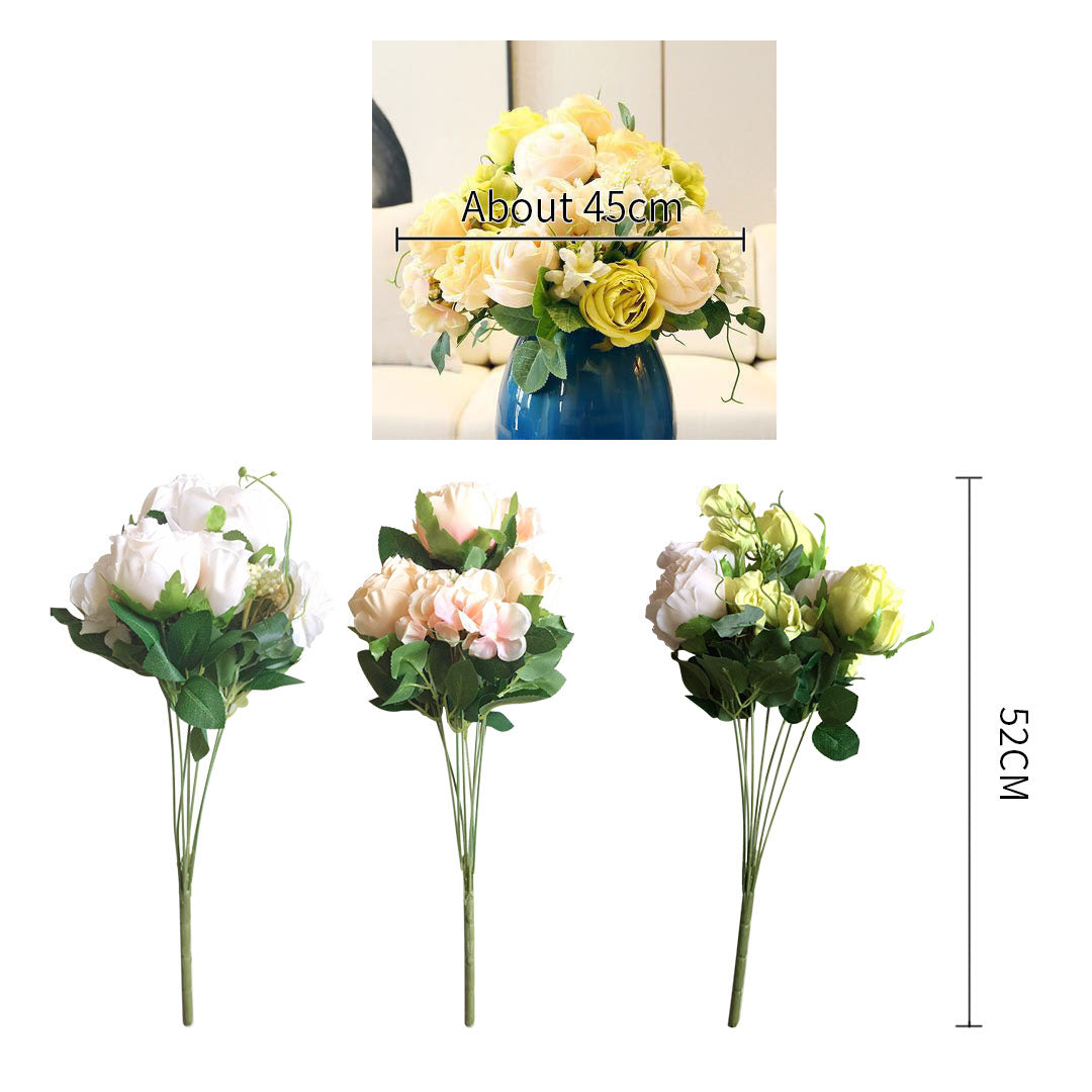 Soga 3pcs Artificial Silk With 15 Heads Flower Fake Rose Bouquet Table Decor White