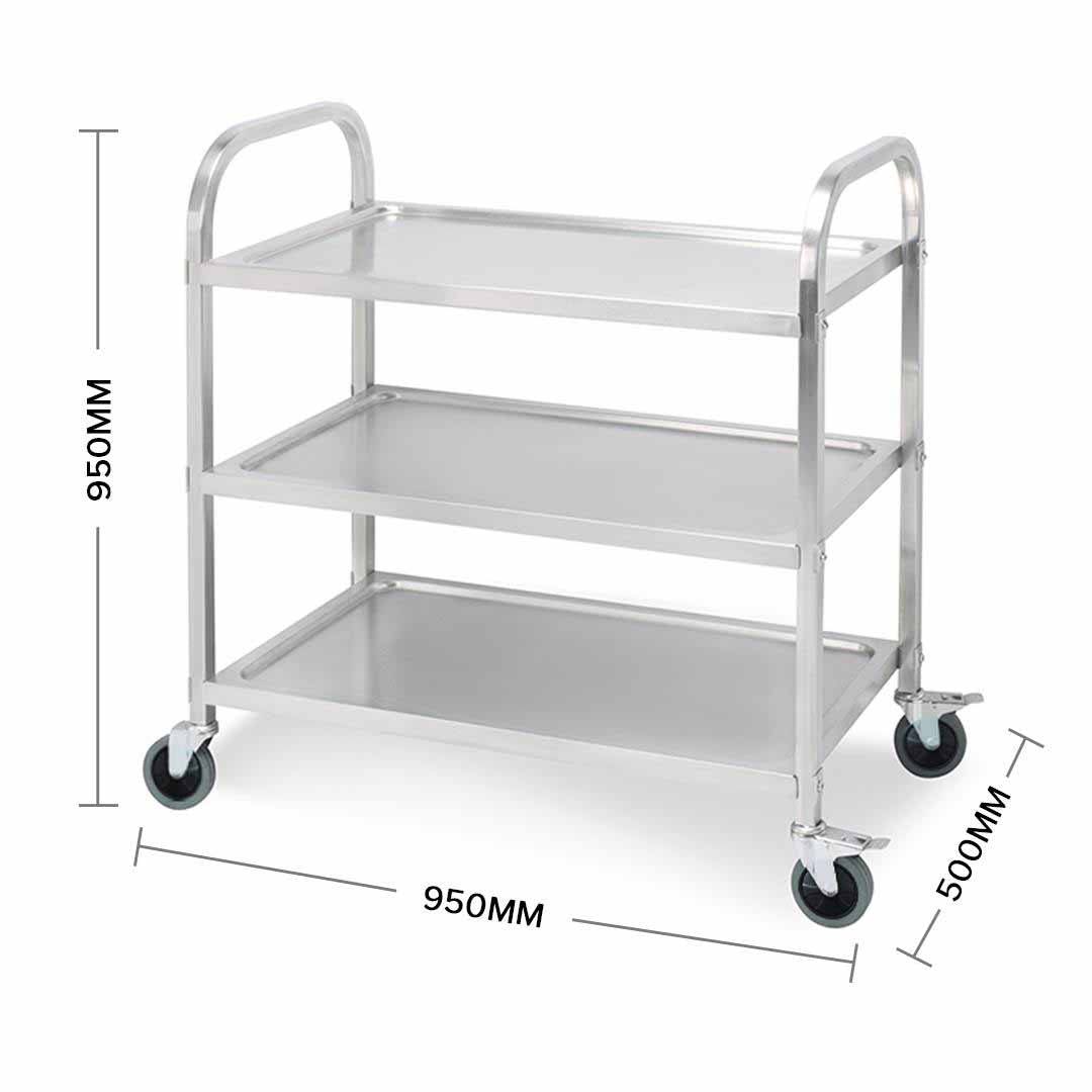 Soga 3 Tier 95x50x95cm Stainless Steel Kitchen Dinning Food Cart Trolley Utility Size Large