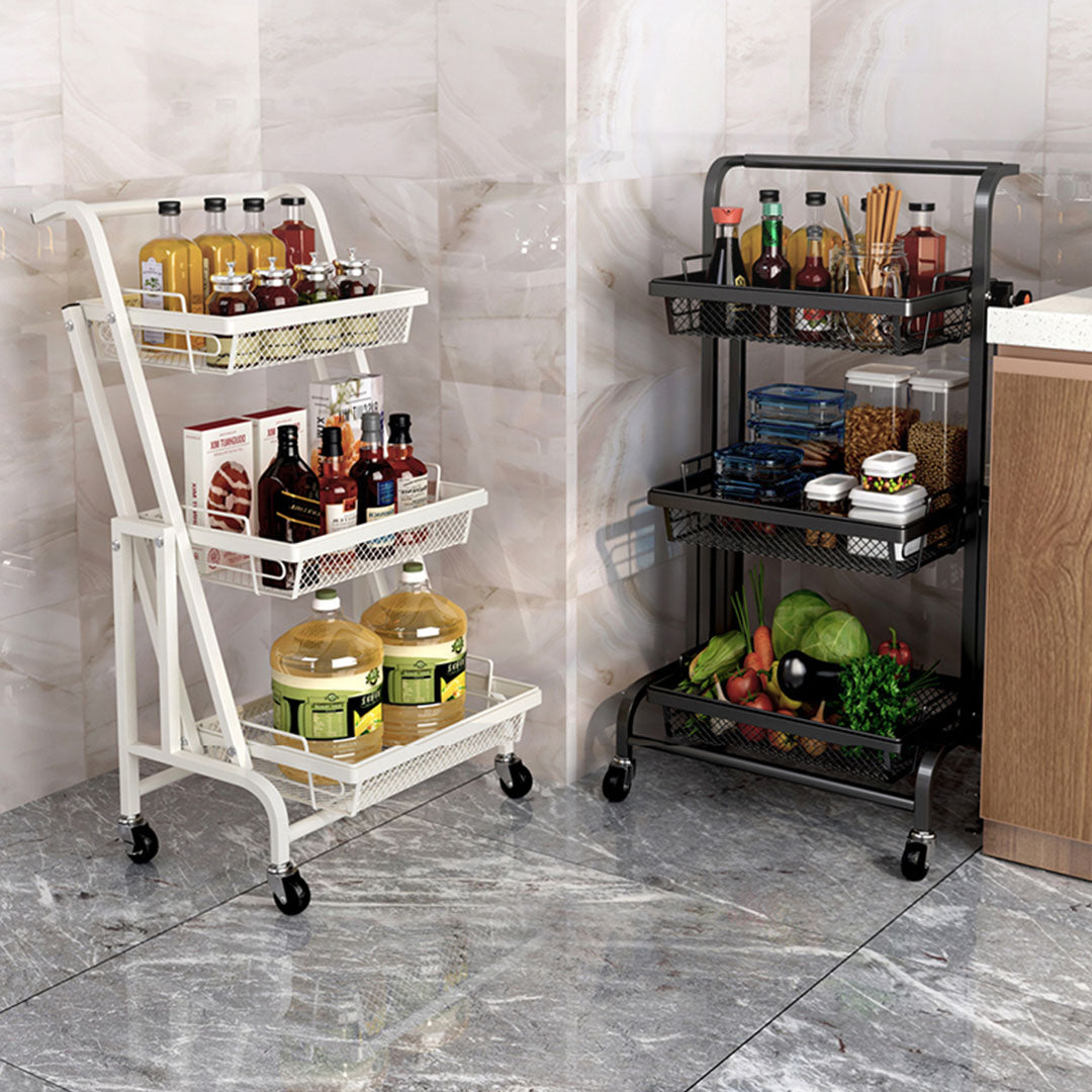 Soga 3 Tier Steel Black Adjustable Kitchen Cart Multi Functional Shelves Portable Storage Organizer With Wheels