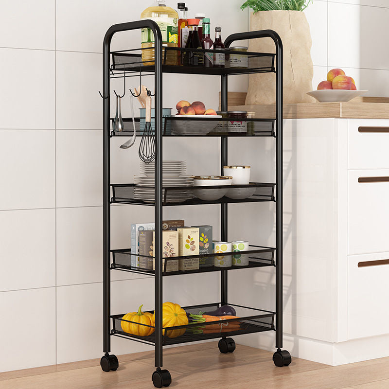 Soga 5 Tier Steel Black Bee Mesh Kitchen Cart Multi Functional Shelves Portable Storage Organizer With Wheels
