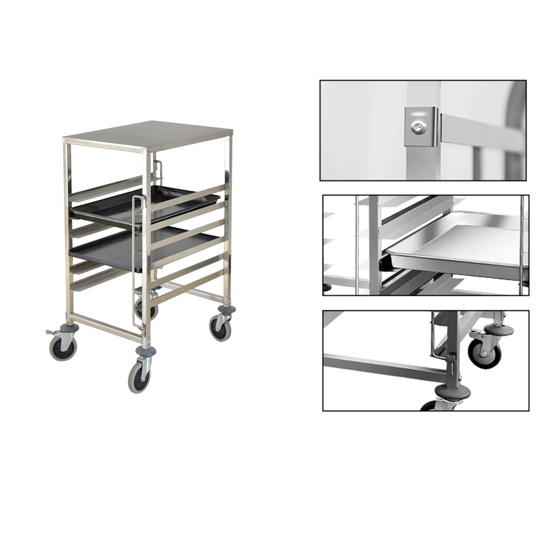 Soga Gastronorm Trolley 7 Tier Stainless Steel Bakery Trolley Suits 60cmx40cm Tray With Working Surface