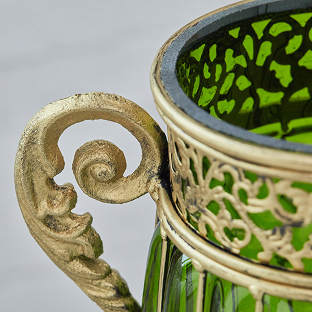 Soga Green Glass Flower Vase With 8 Bunch 5 Heads Artificial Fake Silk Rose Home Decor Set