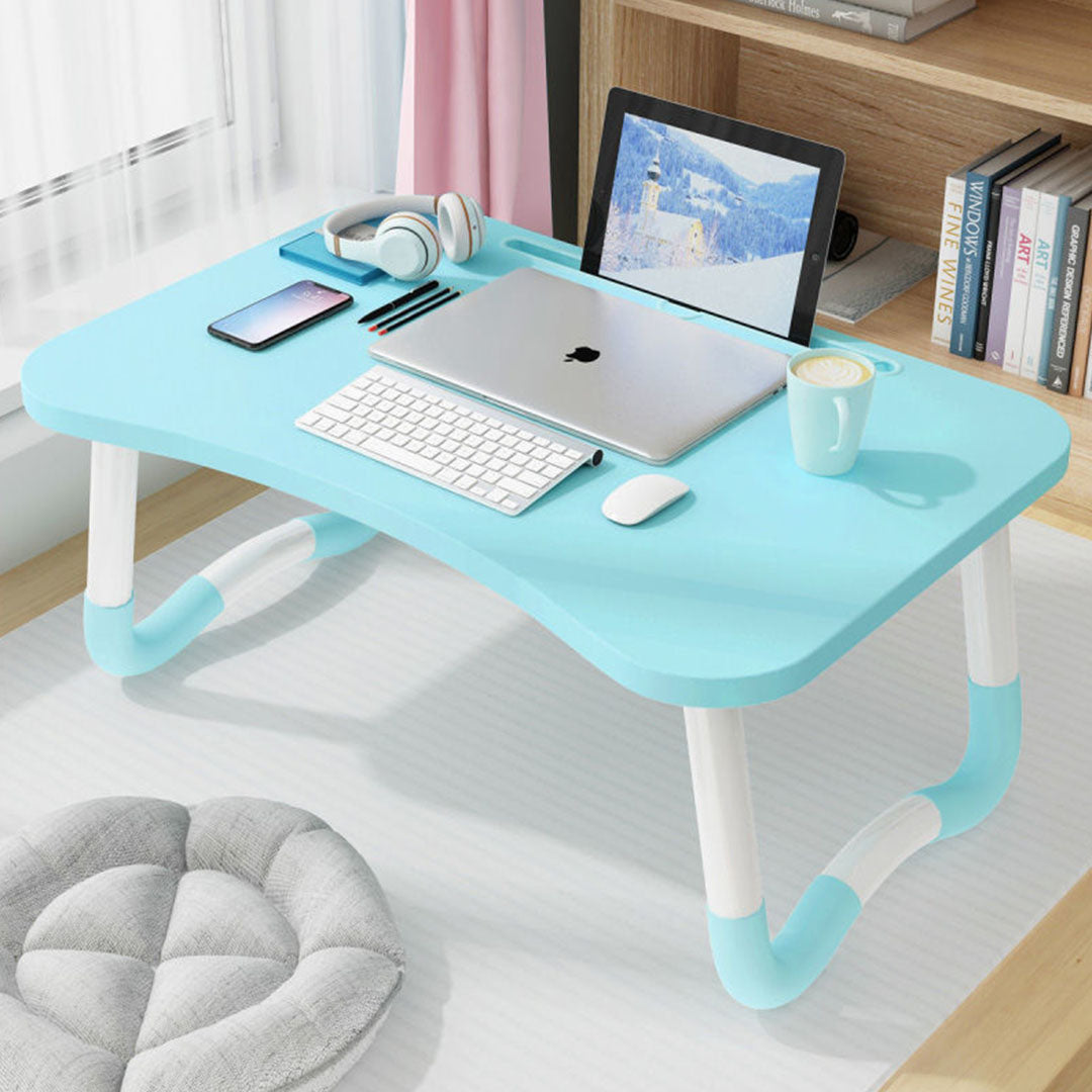 2X Blue Portable Bed Table Adjustable Foldable Bed Sofa Study Table Laptop Mini Desk with Notebook Stand Cup Slot Home Decor