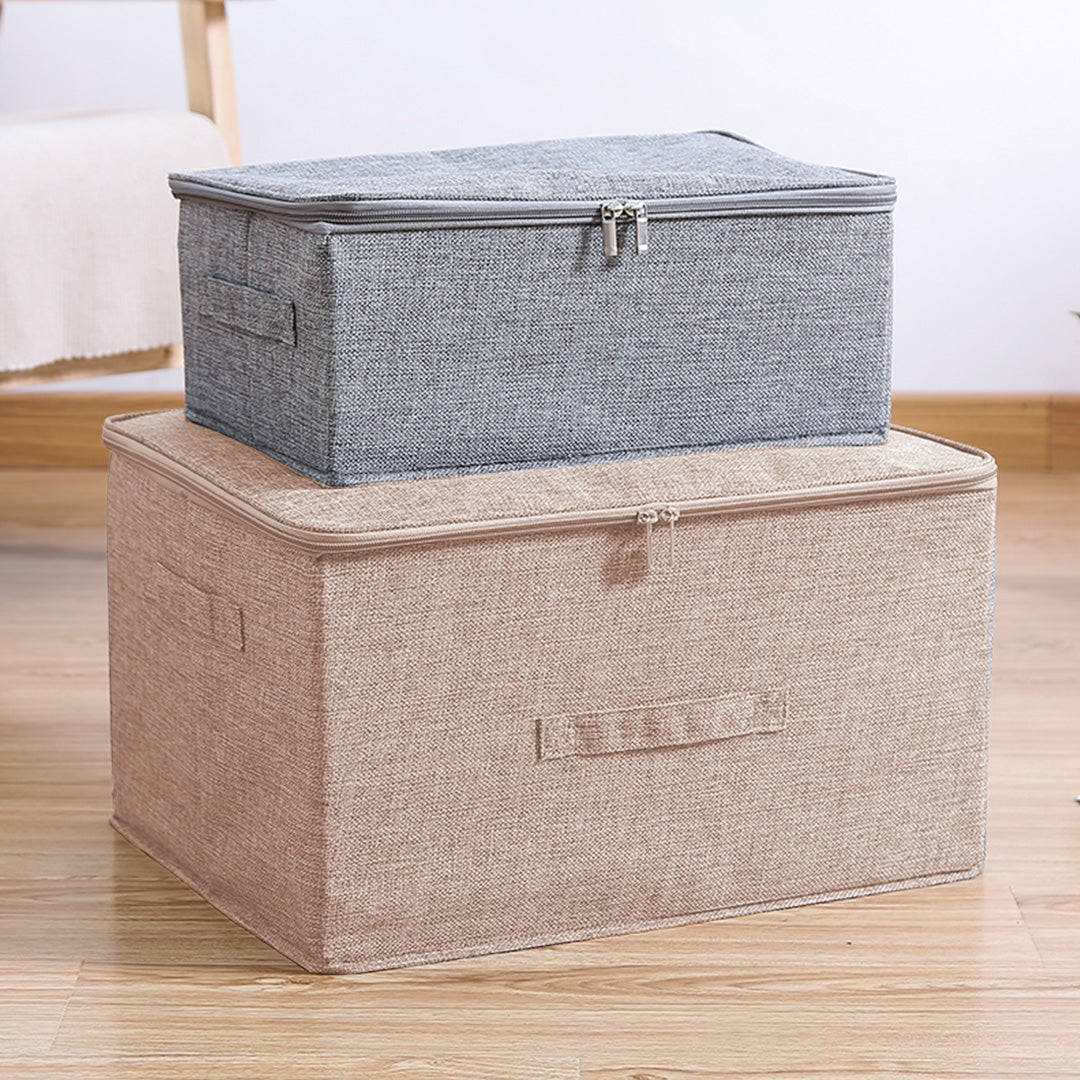 2X Beige Large Portable Double Zipper Storage Box Moisture Proof Clothes Basket Foldable Home Organiser
