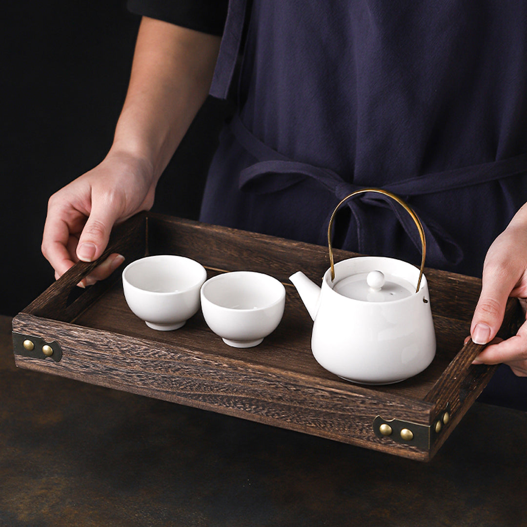 Soga 2 X Small Walnut Rectangle Wooden Tray Breakfast Dinner Serving Board Tea Set Holder Kitchen Home Decor