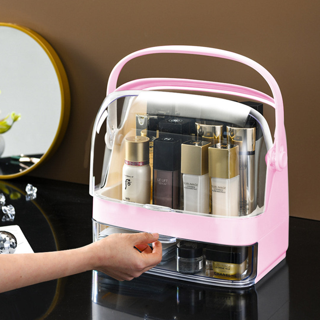 2X 2 Tier Pink Countertop Makeup Cosmetic Storage Organiser Skincare Holder Jewelry Storage Box with Handle