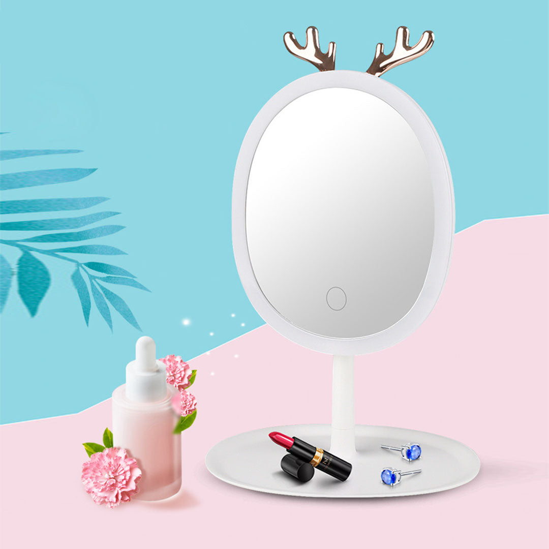 Soga White Antler Led Light Makeup Mirror Tabletop Vanity Home Decor