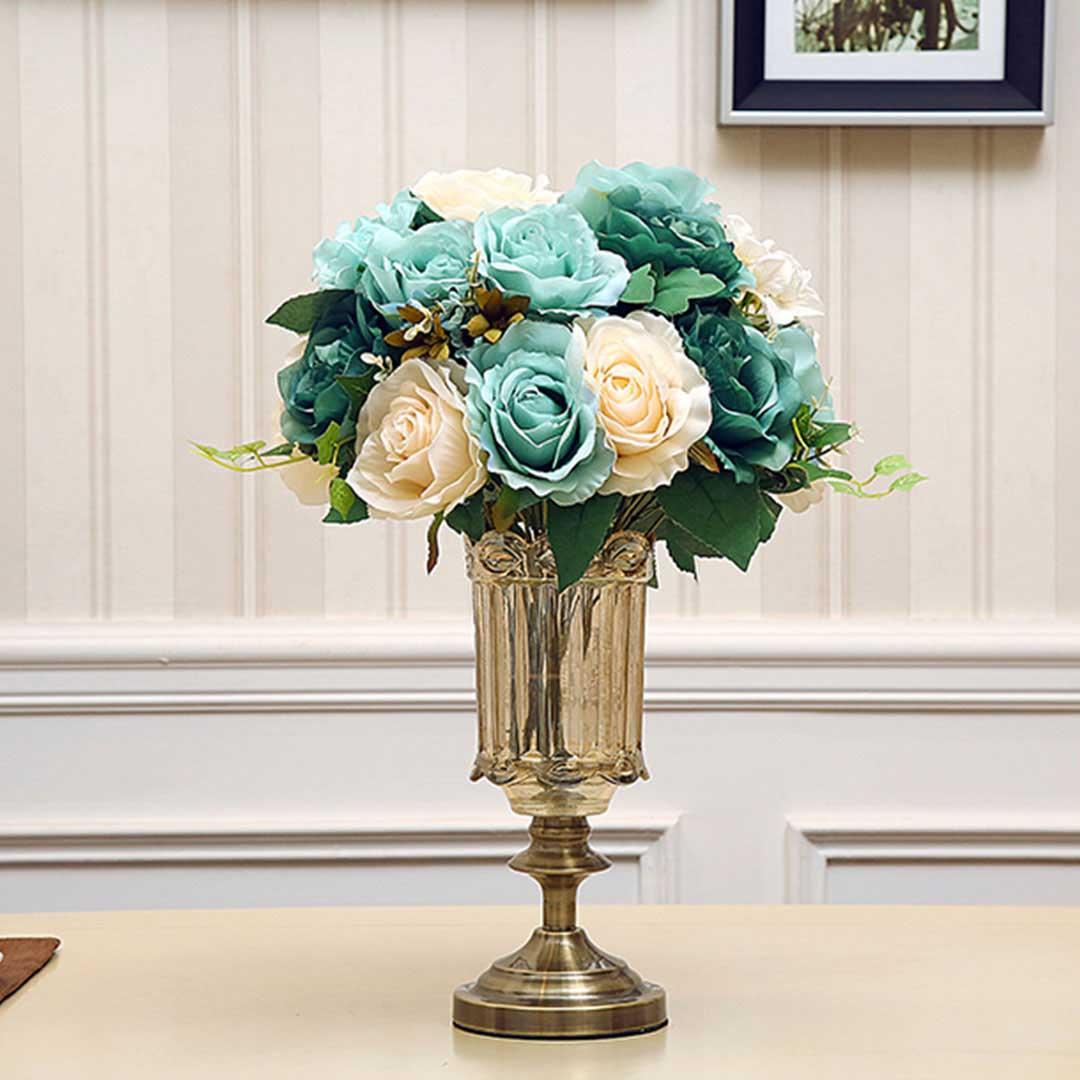 Soga 25cm 28.5cm Transparent Glass Flower Vase With Blue Flower Set