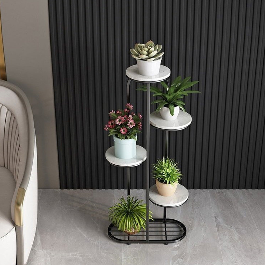 Soga 5 Tier 6 Pots Black Round Metal Plant Rack Flowerpot Storage Display Stand Holder Home Garden Decor