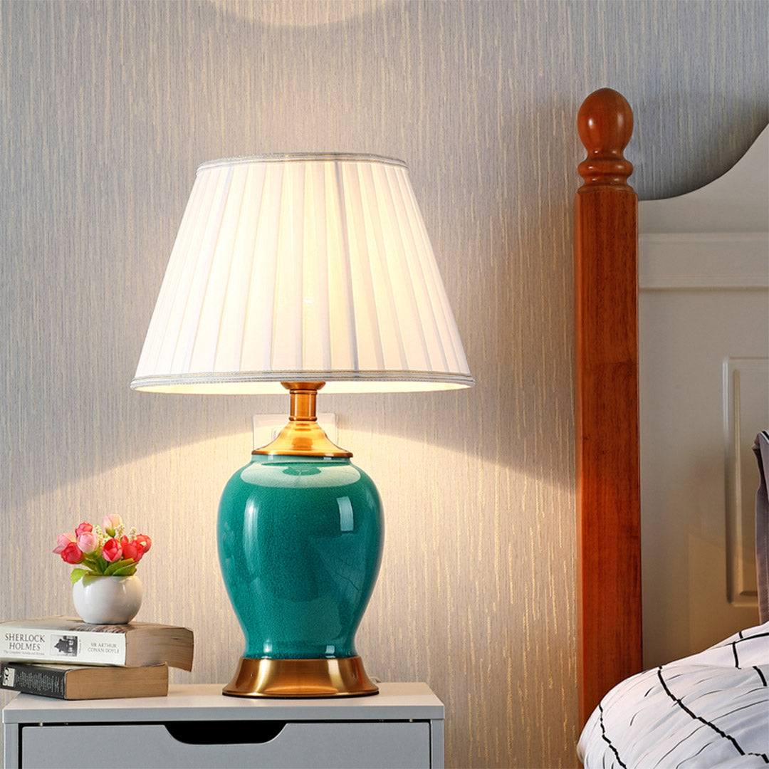 Soga 4 X Ceramic Oval Table Lamp With Gold Metal Base Desk Lamp Green