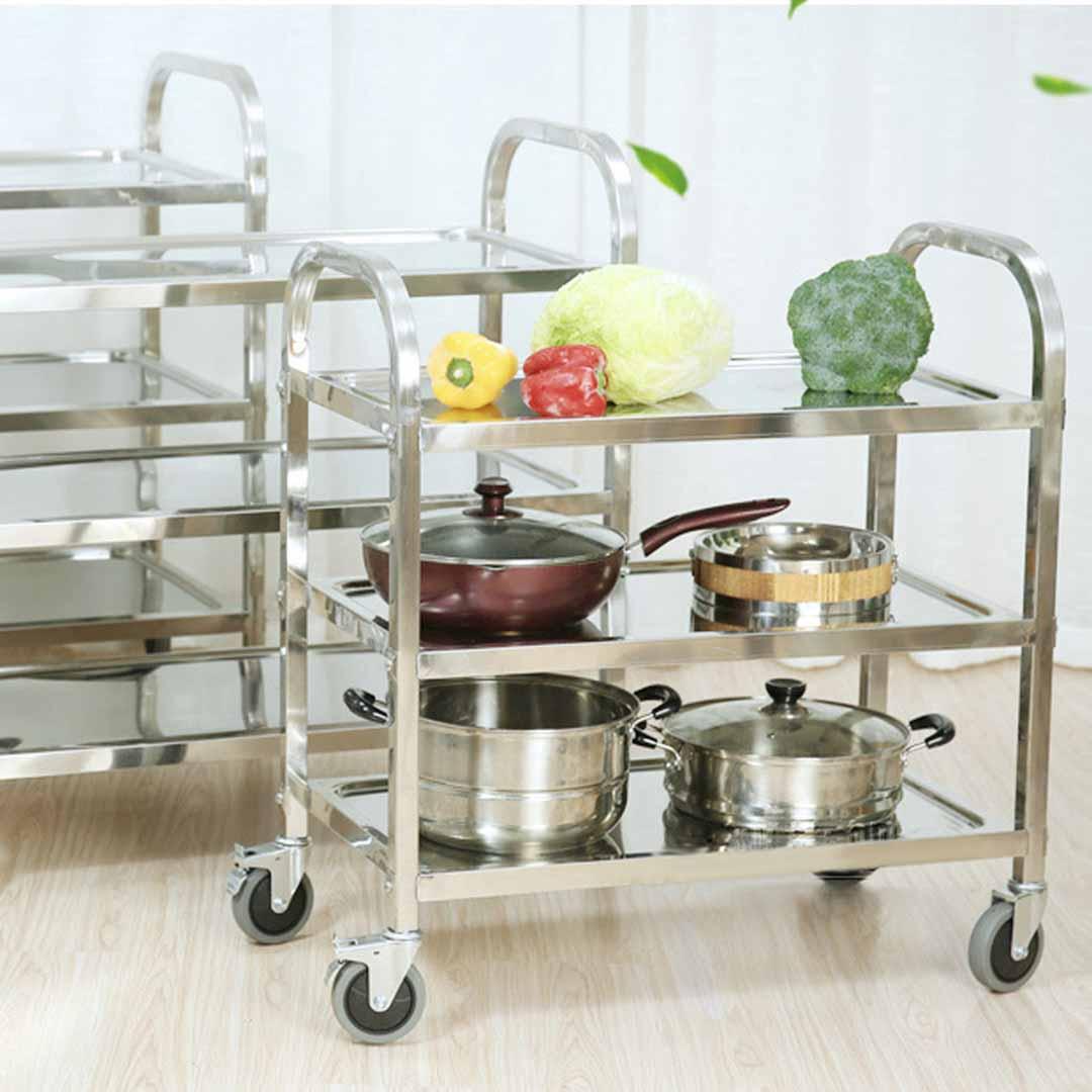 Soga 3 Tier 95x50x95cm Stainless Steel Kitchen Dinning Food Cart Trolley Utility Size Large