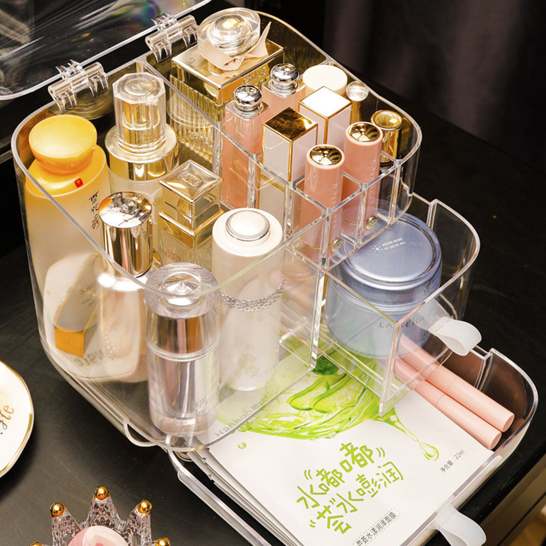 Soga Transparent Cosmetic Storage Box Clear Makeup Skincare Holder With Lid Drawers Waterproof Dustproof Organiser