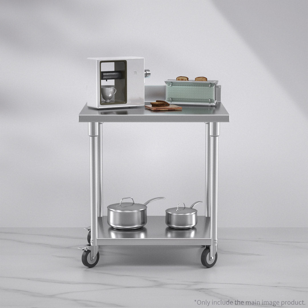 Soga 80cm Commercial Catering Kitchen Stainless Steel Prep Work Bench Table With Backsplash And Caster Wheels