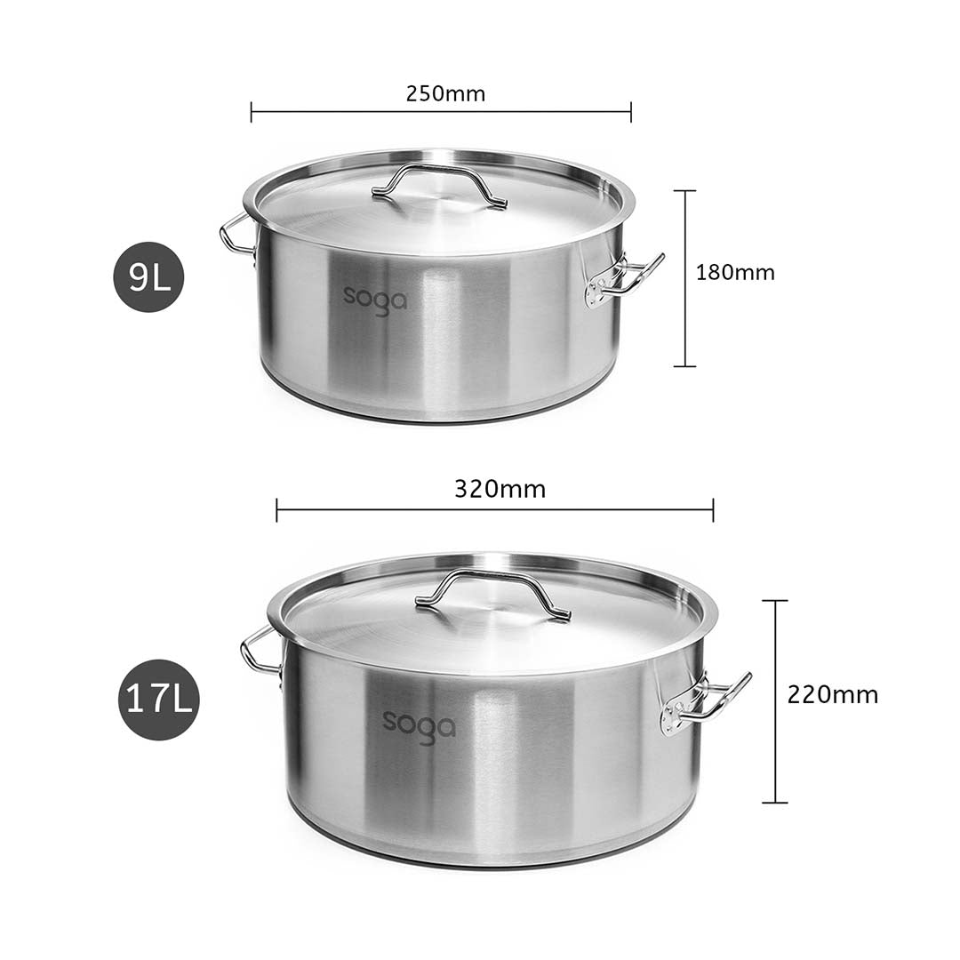 Soga Stock Pot 9 L 17 L Top Grade Thick Stainless Steel Stockpot 18/10