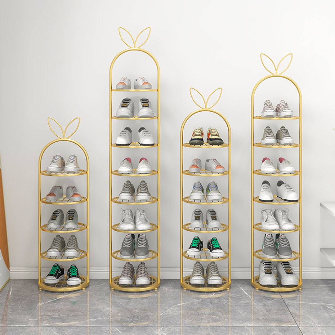 2X 7 Tier Bunny Ears Shape Gold Plated Metal Shoe Organizer Space Saving Portable Footwear Storage Shelf