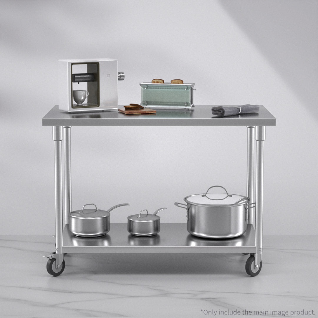 120cm Commercial Catering Kitchen Stainless Steel Prep Work Bench Table with Wheels