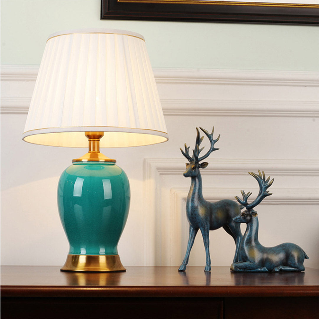 Soga 4 X Ceramic Oval Table Lamp With Gold Metal Base Desk Lamp Green