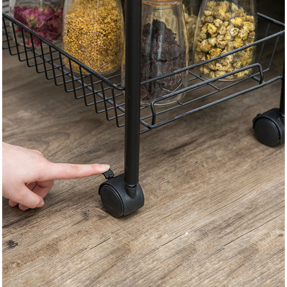 Soga 5 Tier Steel Black Bee Mesh Kitchen Cart Multi Functional Shelves Portable Storage Organizer With Wheels