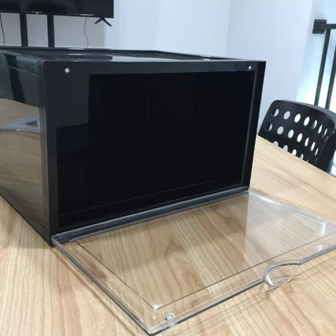 5 Tier Black Portable Shoe Organiser Sneaker Footwear Folding Plastic Bin Stackable Storage Box with Magnetic Door