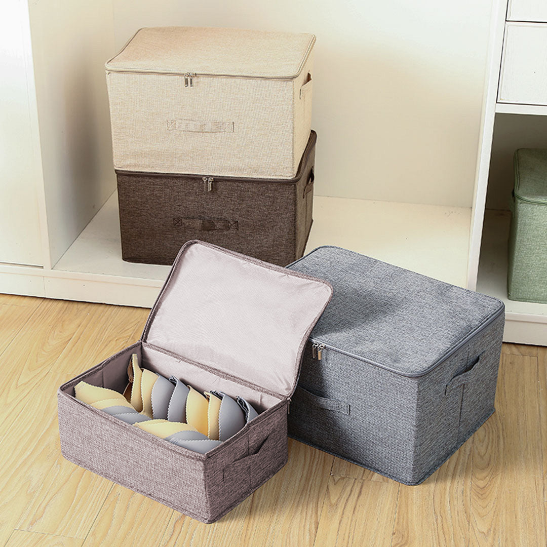 2X Coffee Small Portable Double Zipper Storage Box Moisture Proof Clothes Basket Foldable Home Organiser