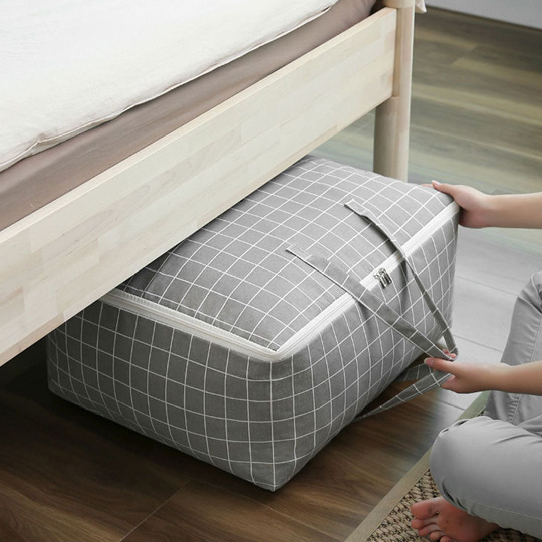 Grey Plaid Super Large Storage Luggage Bag Double Zipper Foldable Travel Organiser Essentials