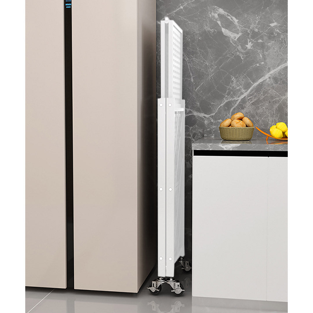 Soga 2 X 4 Tier Steel White Foldable Kitchen Cart Multi Functional Shelves Portable Storage Organizer With Wheels