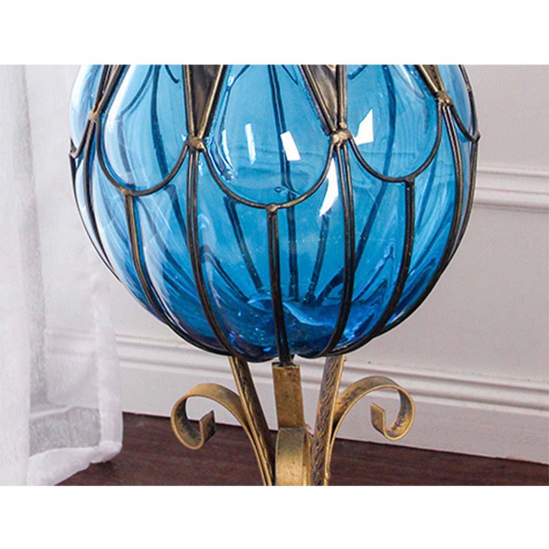 Soga 85cm Blue Glass Tall Floor Vase And 12pcs Pink Artificial Fake Flower Set