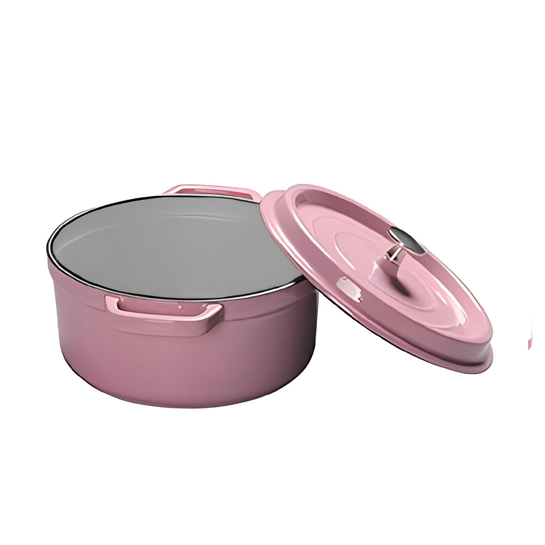 2X 22cm Pink Cast Iron Ceramic Stewpot Casserole Stew Cooking Pot With Lid