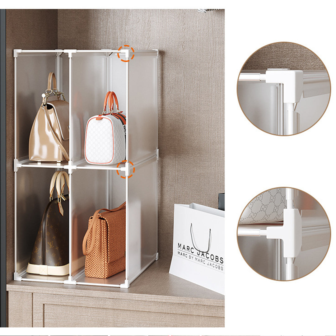 2X 2 Tier Multifunctional PP Plastic Bag Box Portable Cubby DIY Storage Shelves Stackable Handbag Purse Organiser