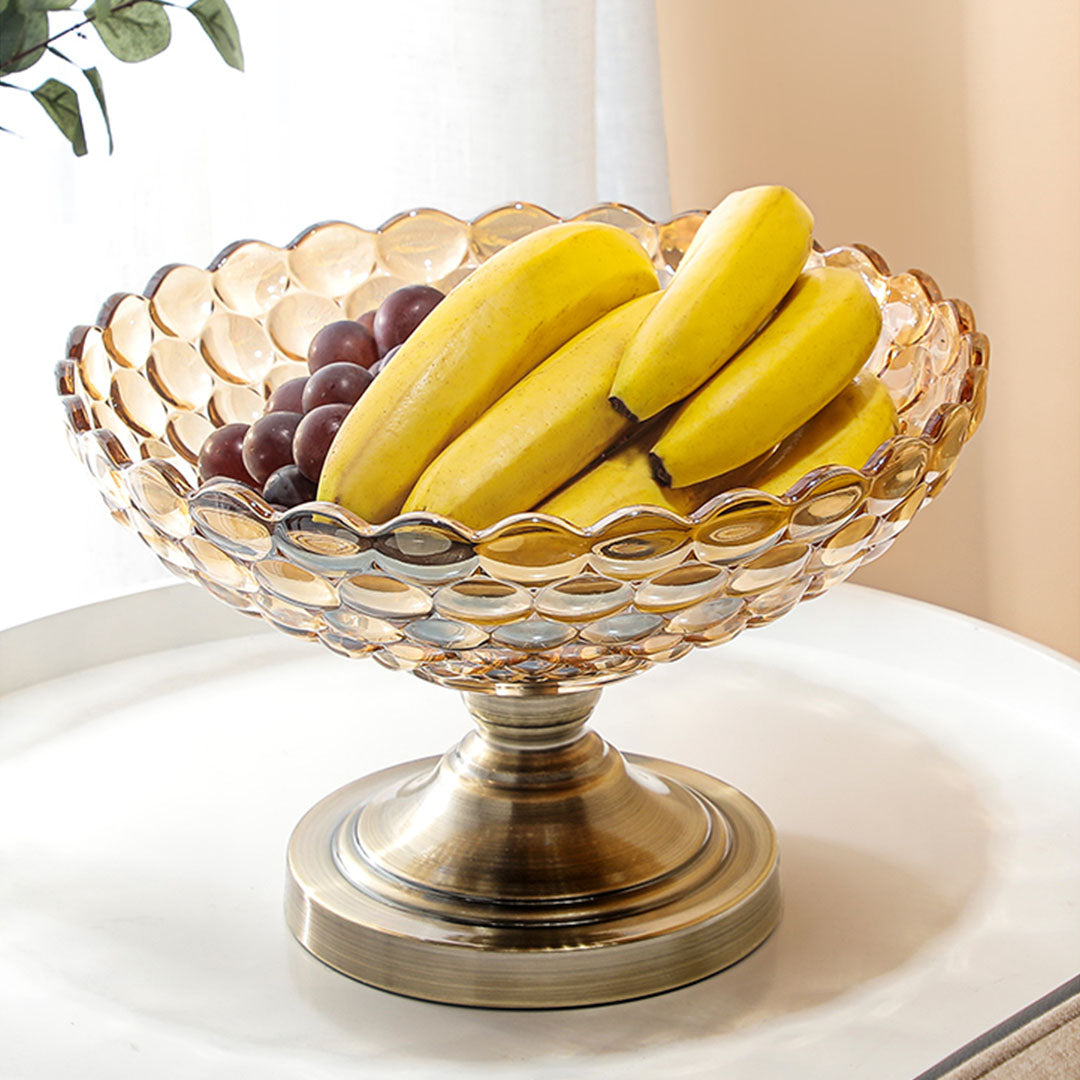 Soga Bronze Pedestal Crystal Glass Fruit Bowl Candy Holder Countertop Dessert Serving Basket Decor