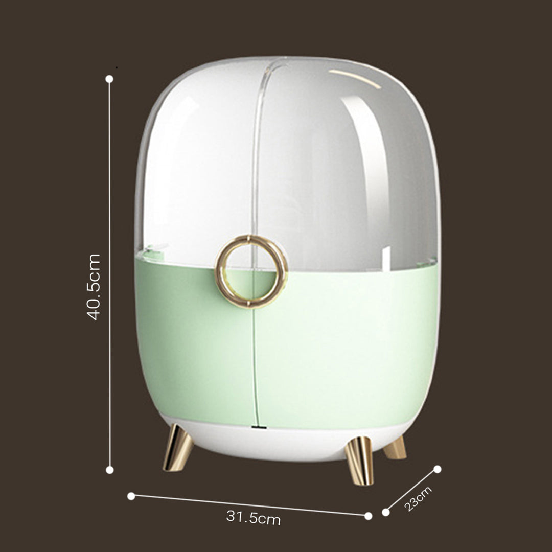 Green Transparent Countertop Makeup Organiser Cosmetic Storage Waterproof Dustproof Bathroom Skincare Holder with Lid