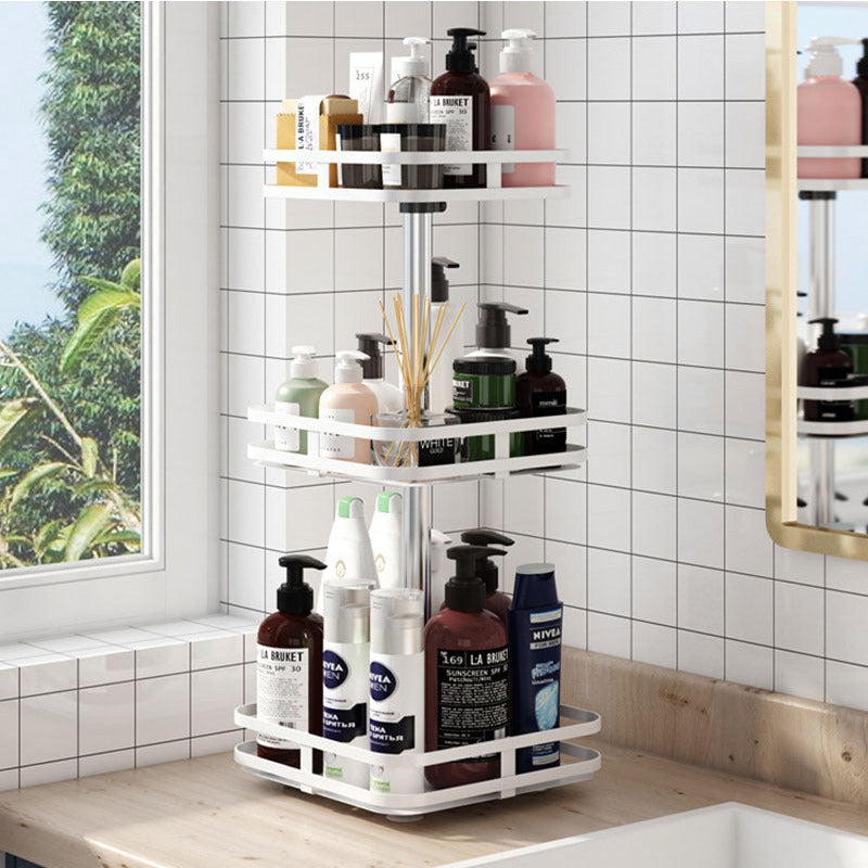 2X 3 Tier Steel White Square Rotating Multi-Function Kitchen Portable Storage Spice Seasoning Kitchen Countertop Organiser Shelf