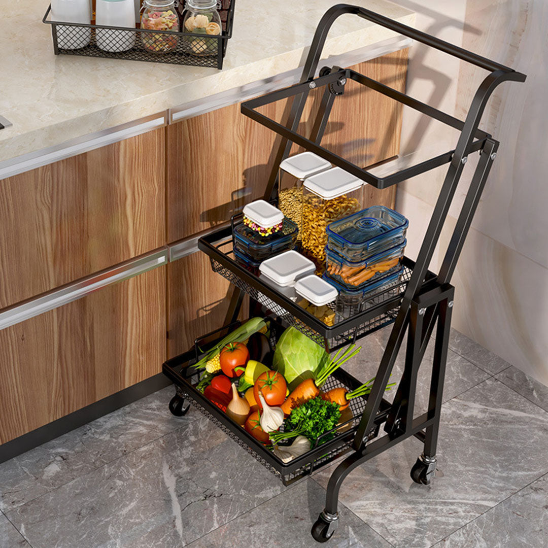 Soga 3 Tier Steel Black Adjustable Kitchen Cart Multi Functional Shelves Portable Storage Organizer With Wheels