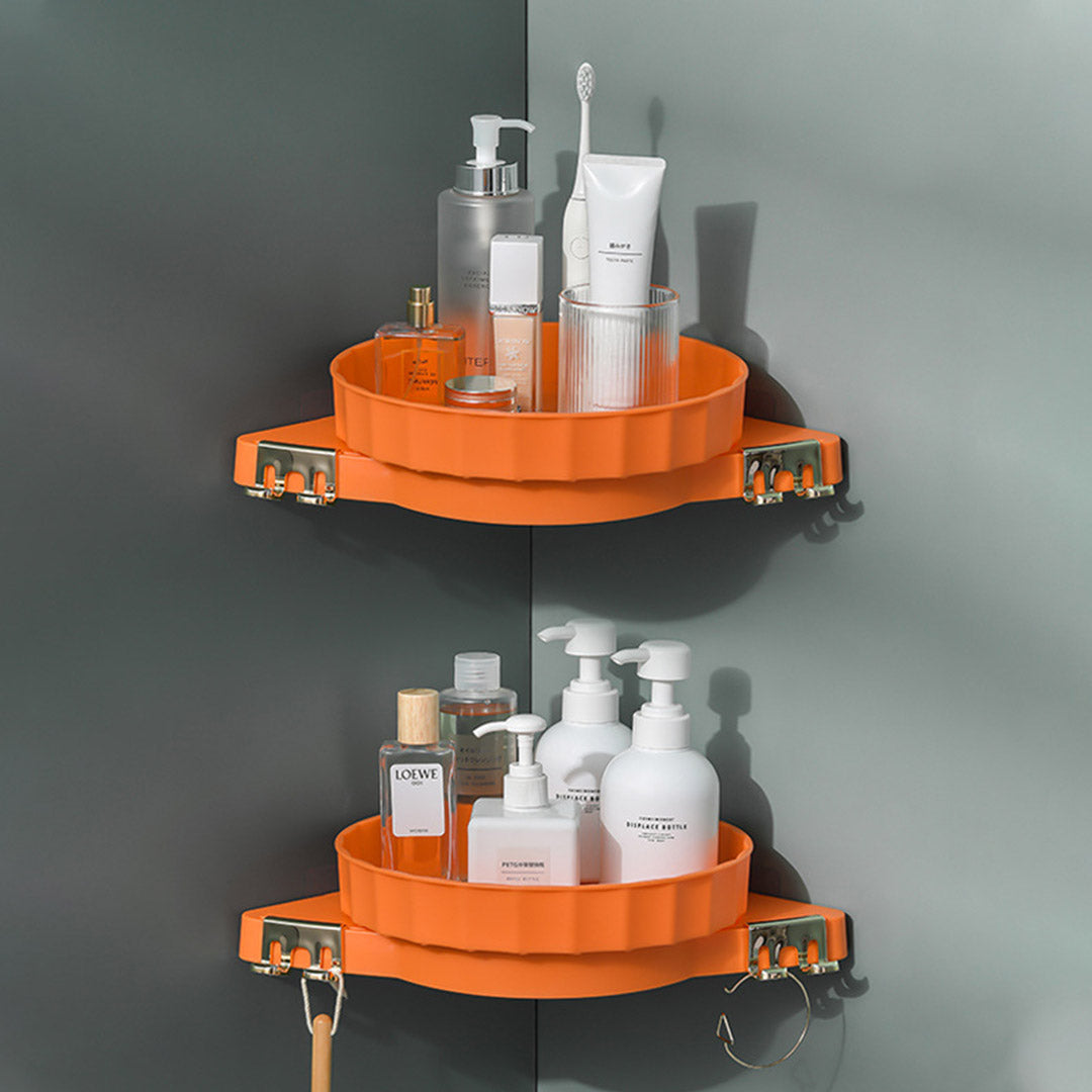 2X Orange 360 Degree Wall-Mounted Rotating Bathroom Organiser Corner Vanity Rack Toilet Adhesive Storage Shelf