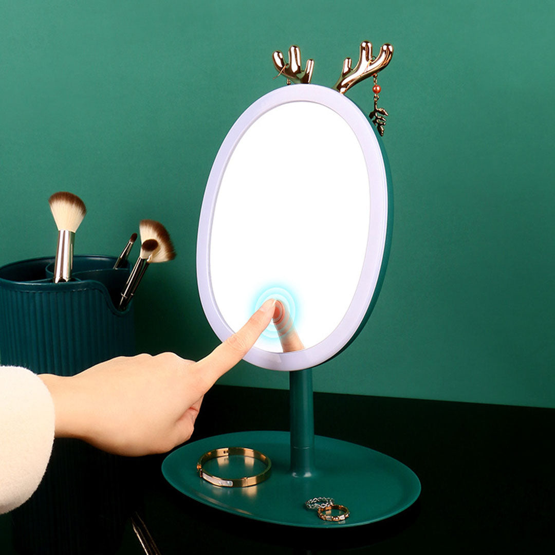 Soga Green Antler Led Light Makeup Mirror Tabletop Vanity Home Decor