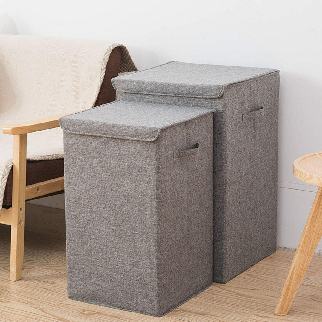 2X Grey Medium Collapsible Laundry Hamper Storage Box Foldable Canvas Basket Home Organiser Decor