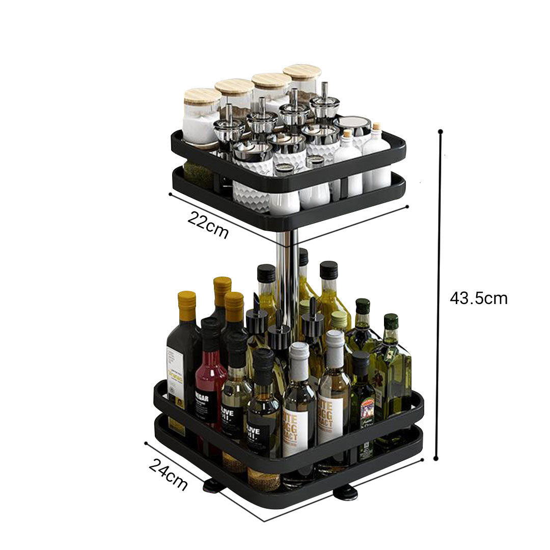2X 2 Tier Steel Black Square Rotating Multi-Function Kitchen Portable Storage Spice Seasoning Kitchen Countertop Organiser Shelf