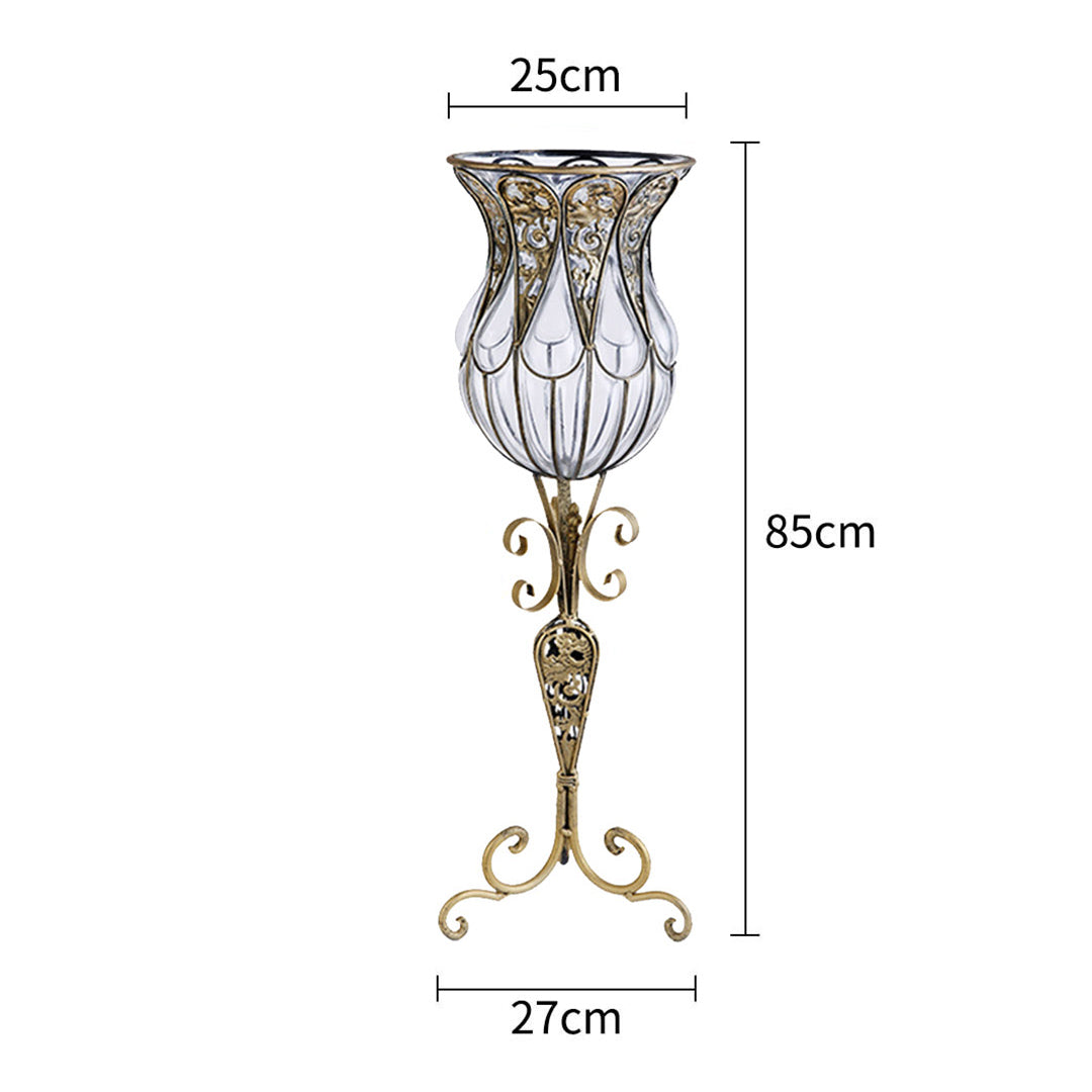 Soga 85cm European Clear Glass Floor Home Decor Flower Vase With Tall Metal Stand