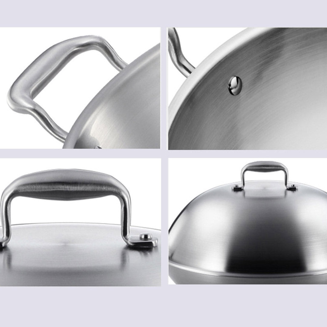 Soga 2 X 3 Ply 42cm Stainless Steel Double Handle Wok Frying Fry Pan Skillet With Lid