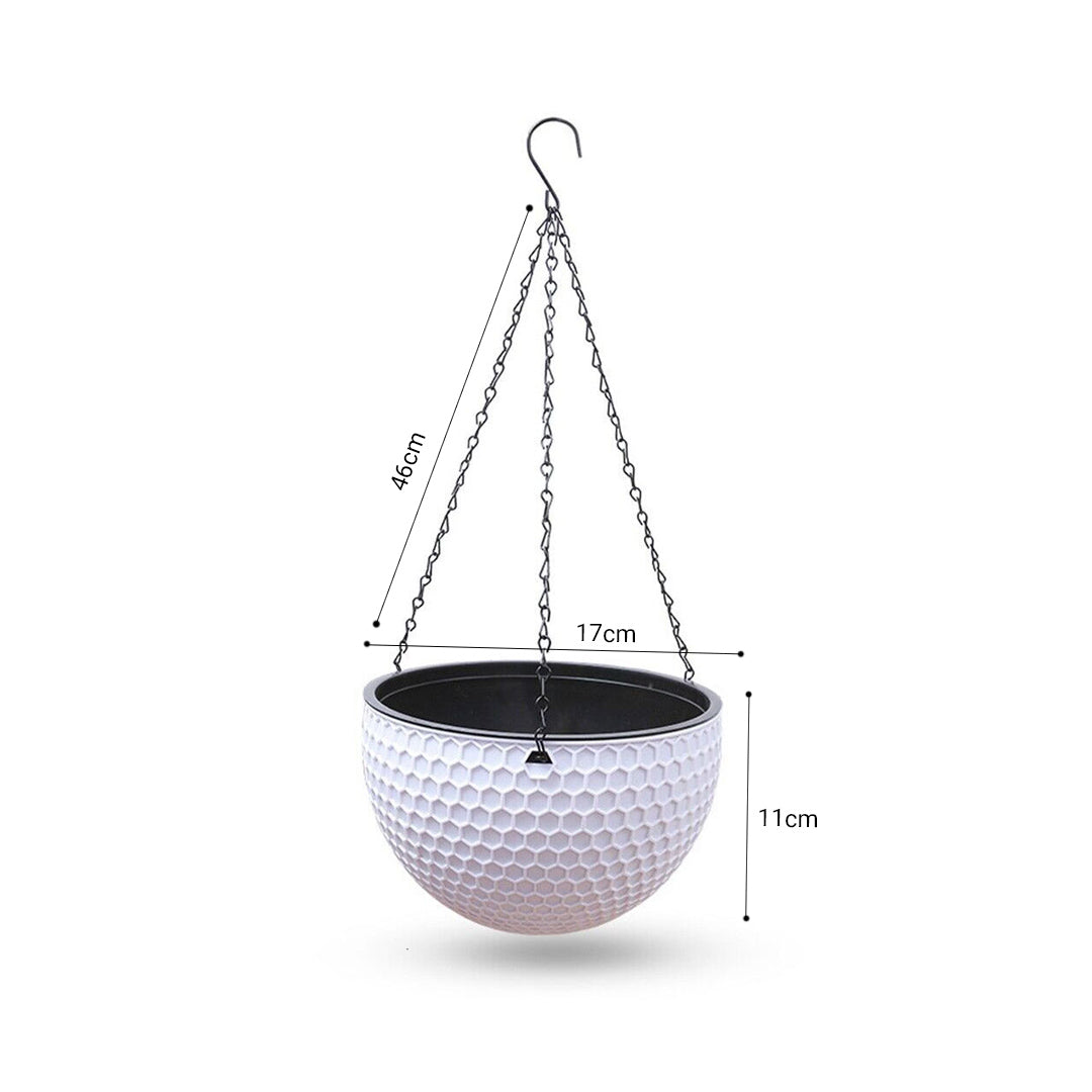 White Small Hanging Resin Flower Pot Self Watering Basket Planter Indoor Outdoor Garden Decor
