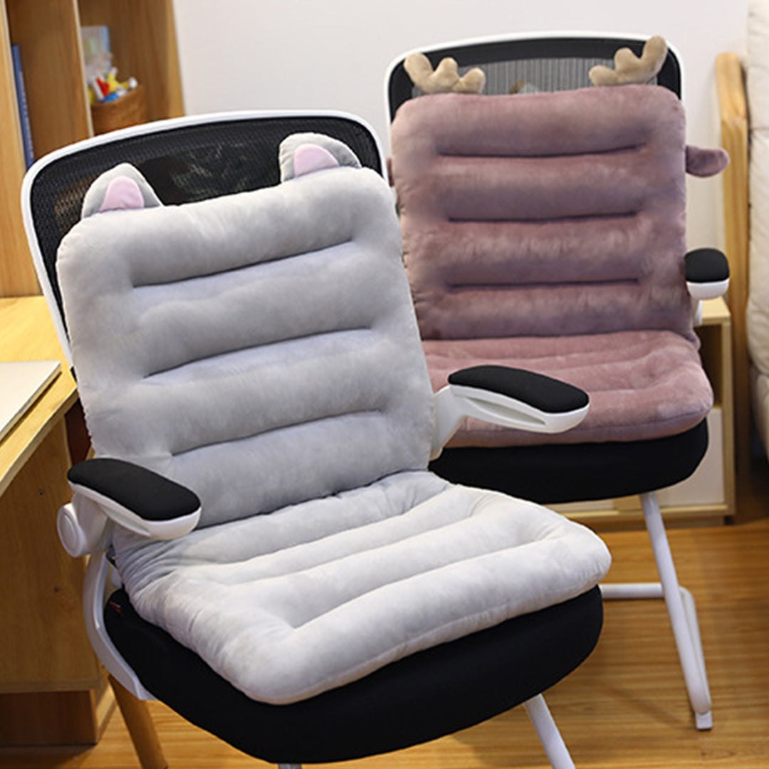2X Grey One Piece Siamese Cushion Office Sedentary Butt Mat Back Waist Chair Support Home Decor With Cat Ears