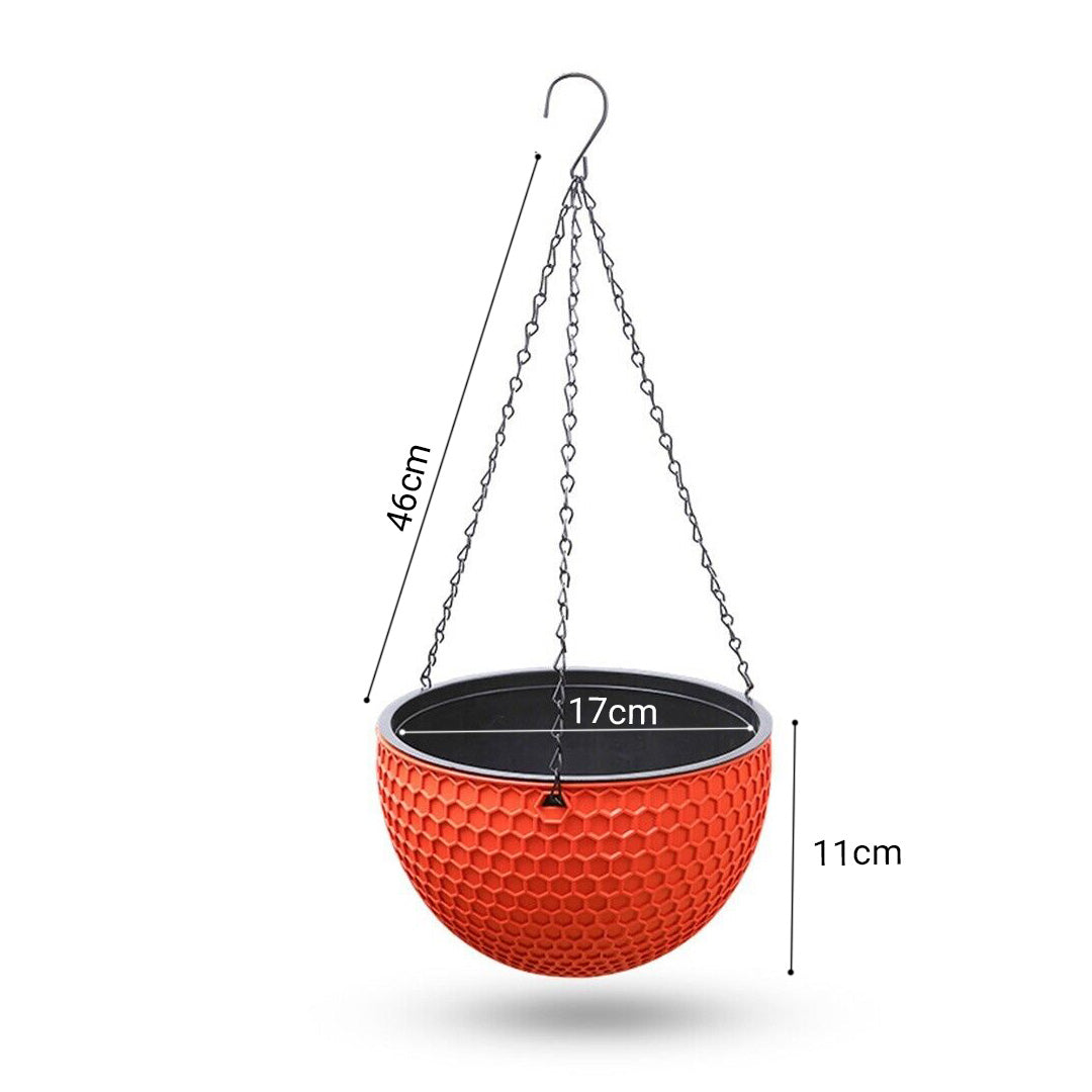 2X Red Small Hanging Resin Flower Pot Self Watering Basket Planter Indoor Outdoor Garden Decor