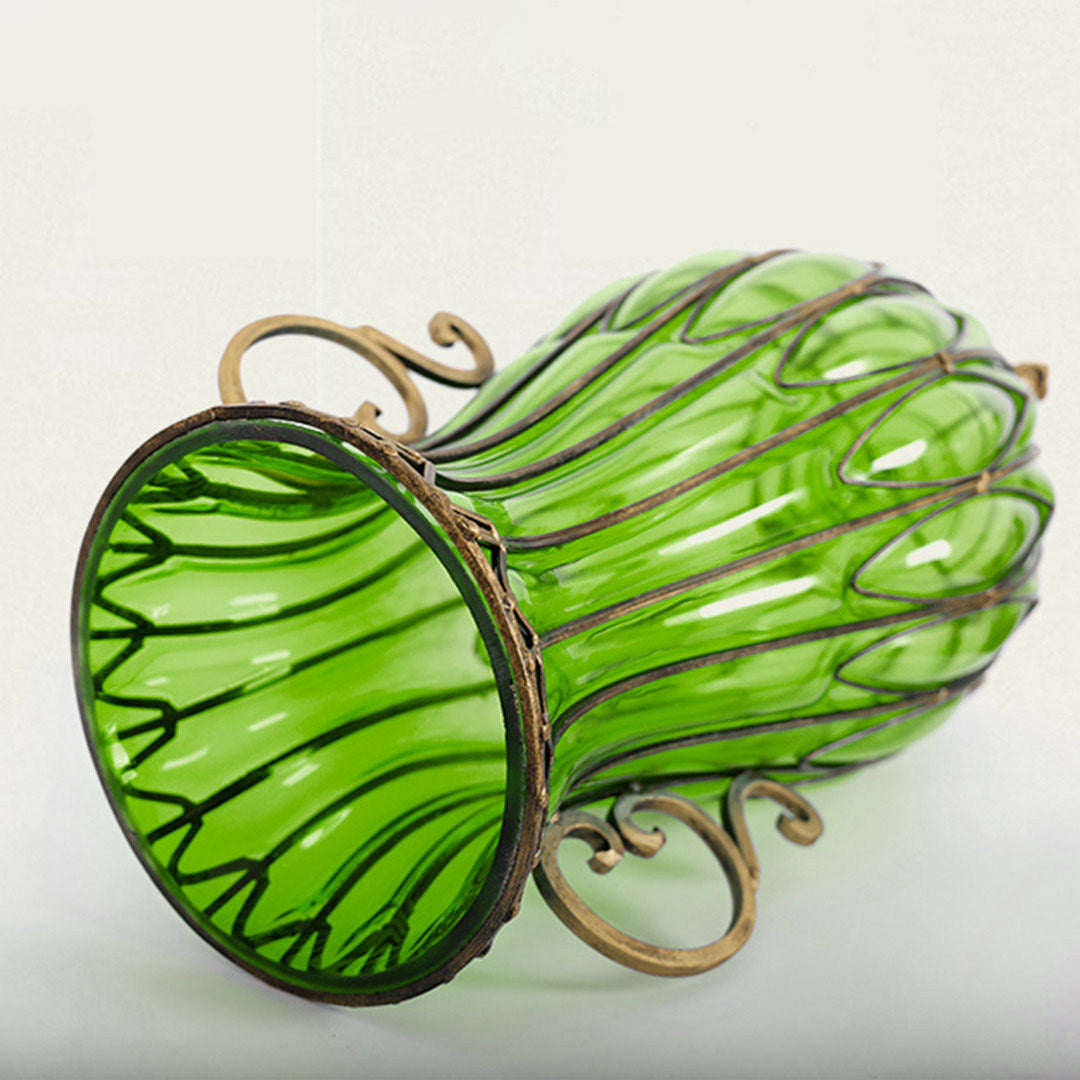 Soga 51cm Green Glass Tall Floor Vase With 12pcs Artificial Fake Flower Set