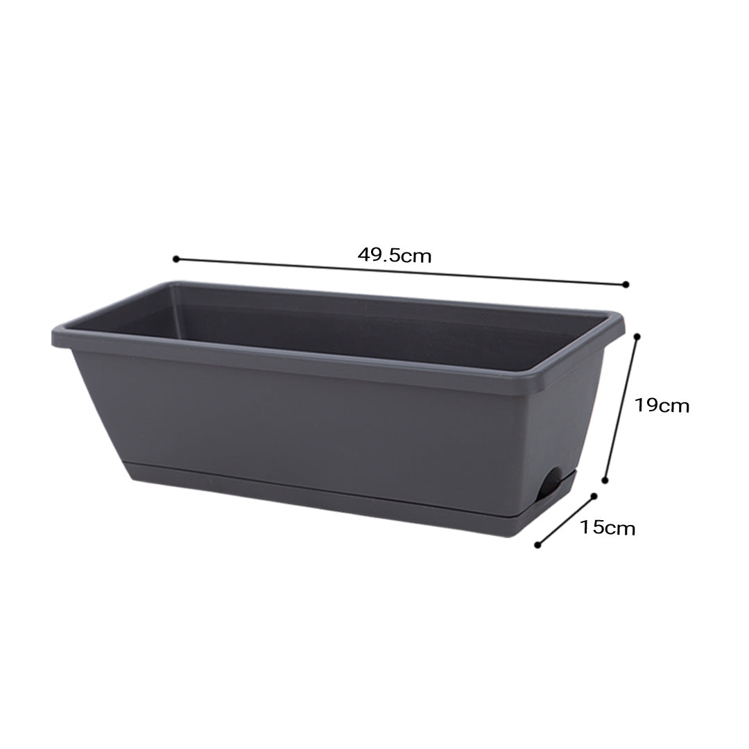 49.5cm Black Rectangular Planter Vegetable Herb Flower Outdoor Plastic Box with Holder Balcony Garden Decor Set of 4