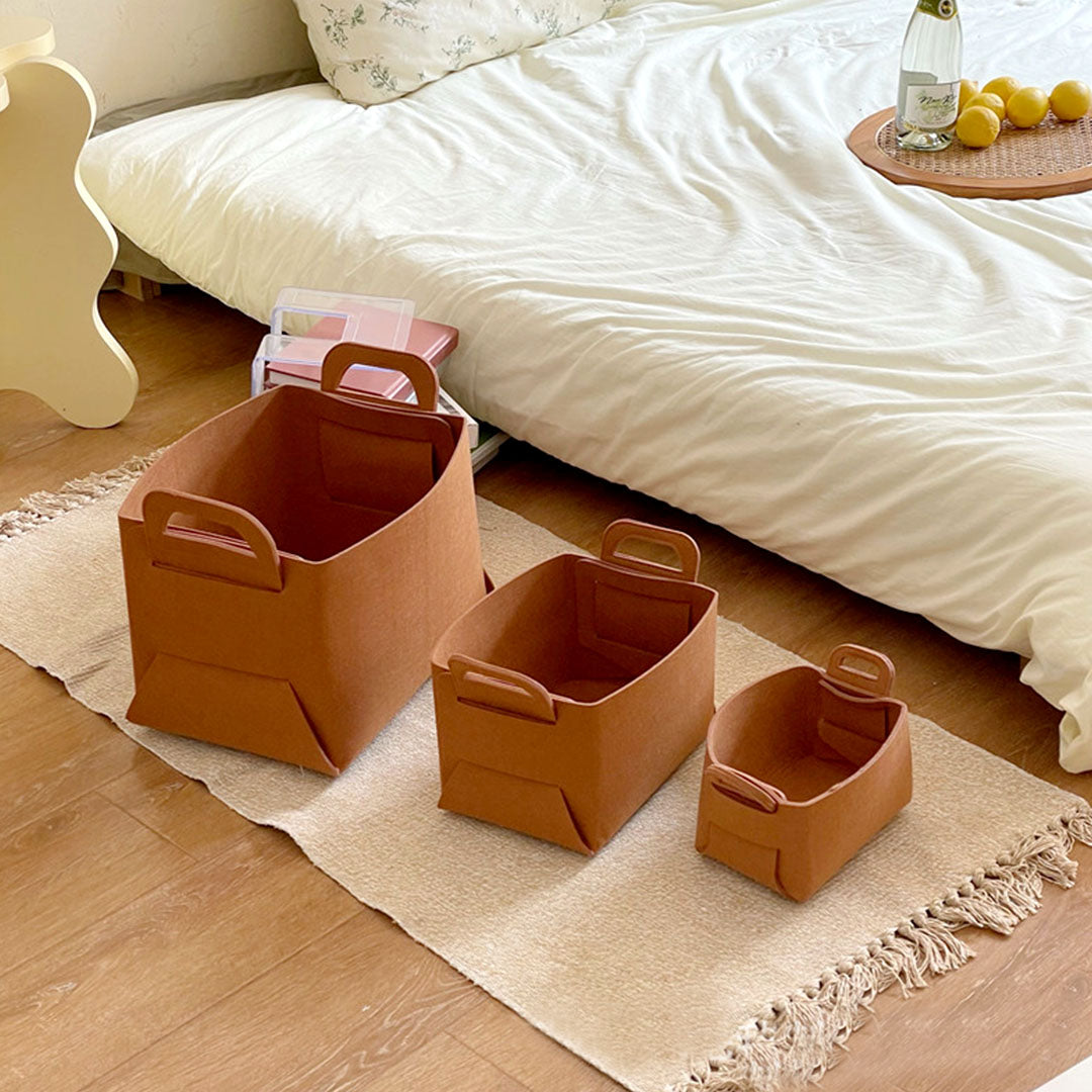 2X Medium Coffee Foldable Felt Storage Portable Collapsible Bag Home Office Foldable Organiser with Carry Handles