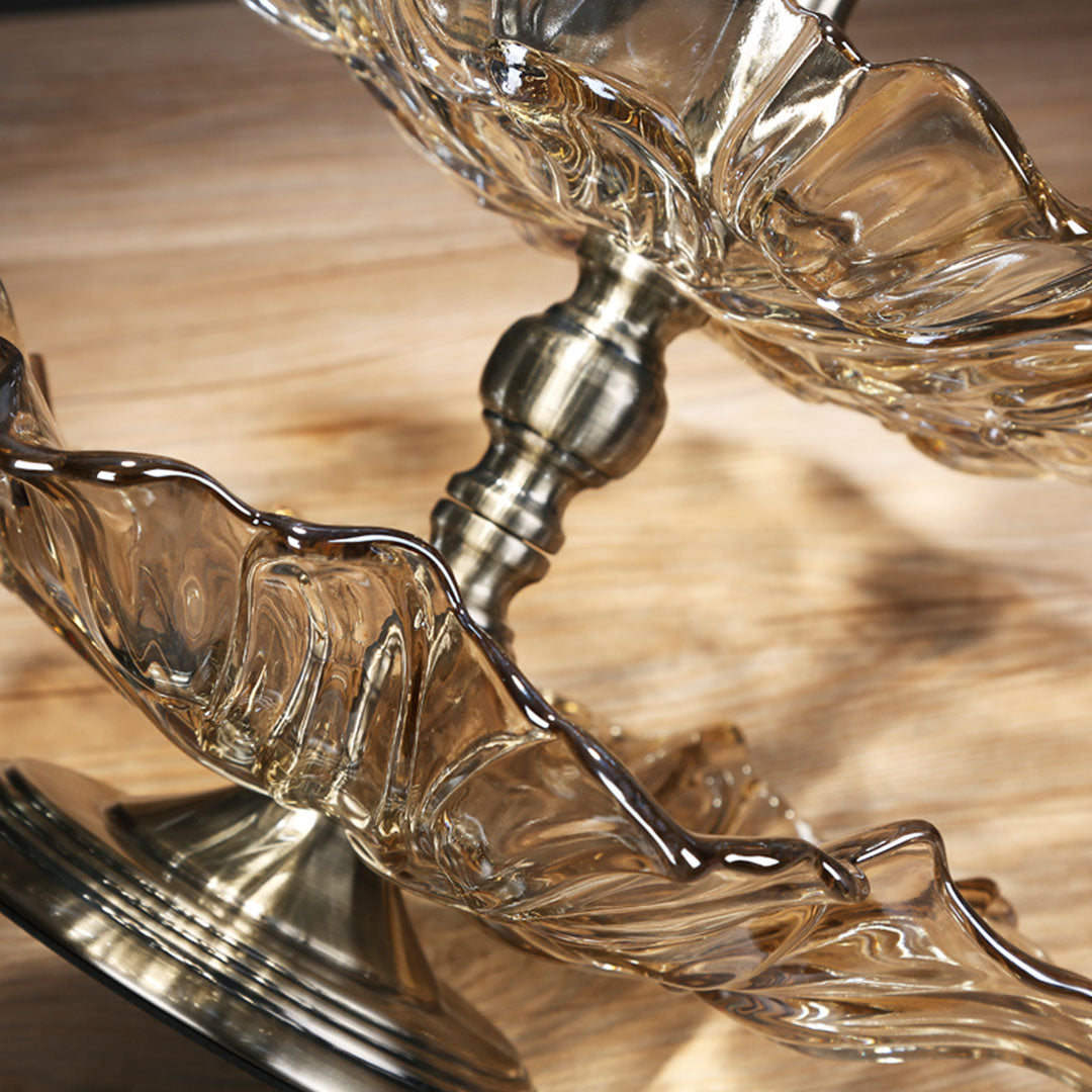 Soga 2 Tier Bronze Lotus Vertex Crystal Glass Fruit Bowl Candy Holder Countertop Dessert Serving Basket Decor